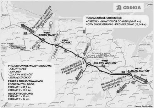 Mapa budowy S-7 Gdansk - Elblag